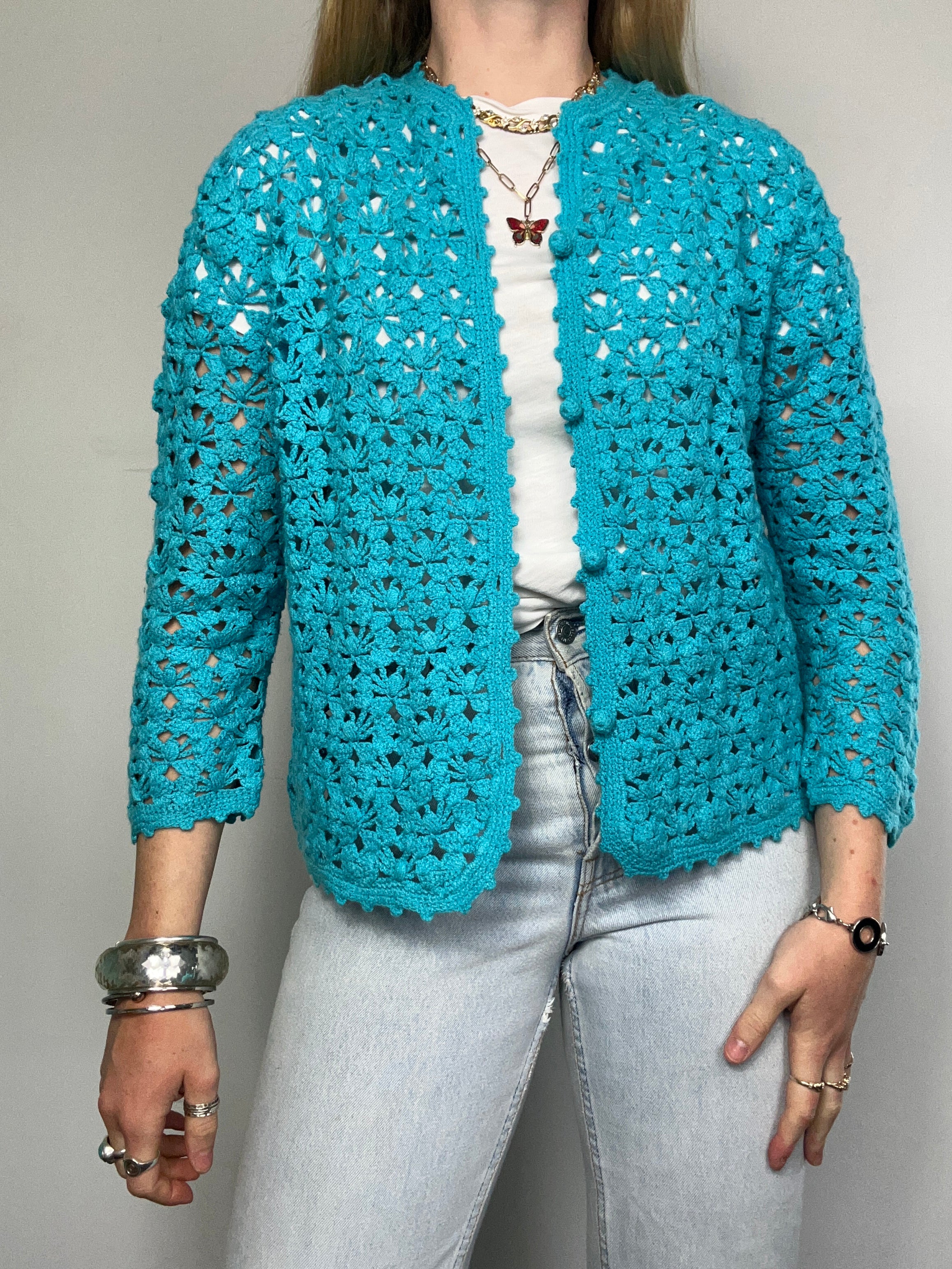 Blue Crochet Cardigan Size 10
