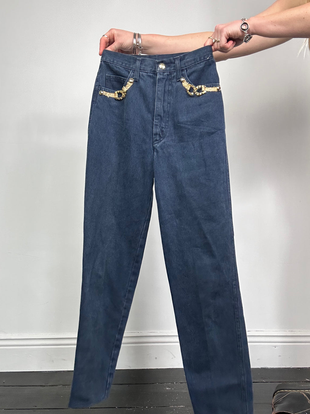 High Waisted Embellished jeans Size25” waist