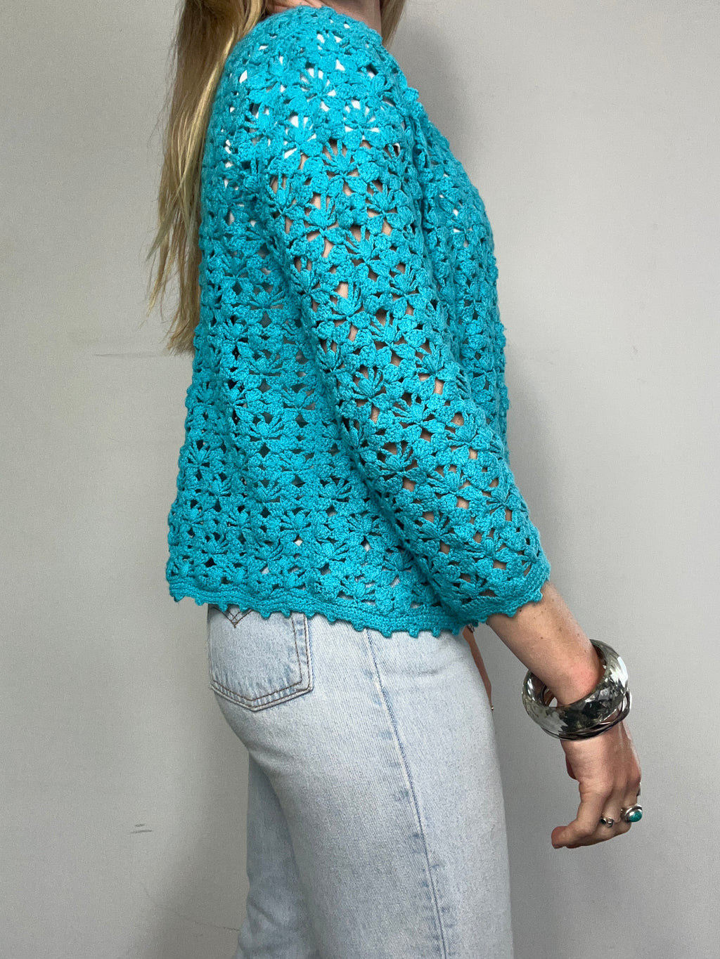 Blue Crochet Cardigan Size 10