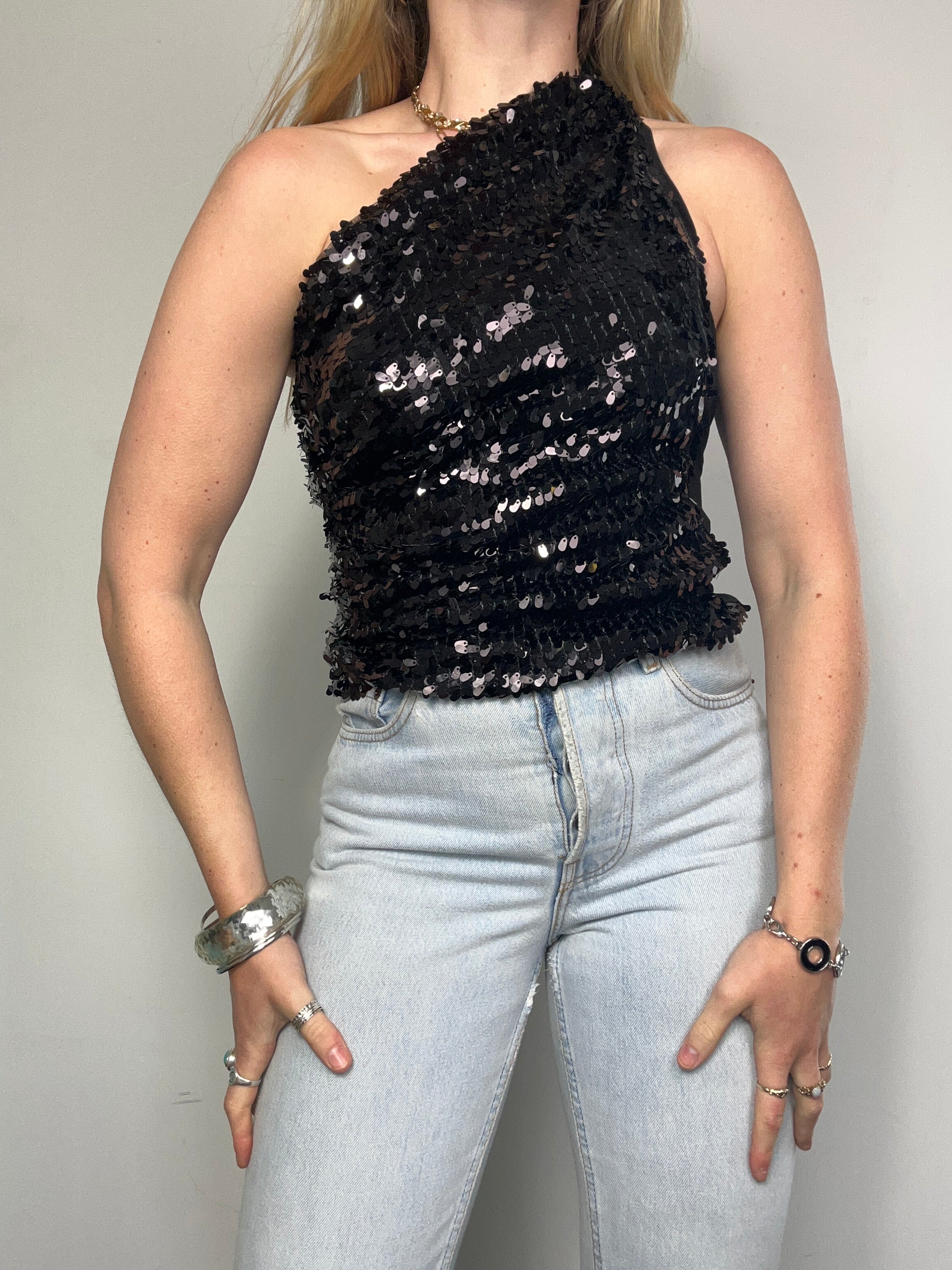 Sequin One Shoulder Top Size 8