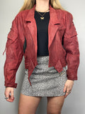 Red Cropped 80's Leather Jacket Size 10