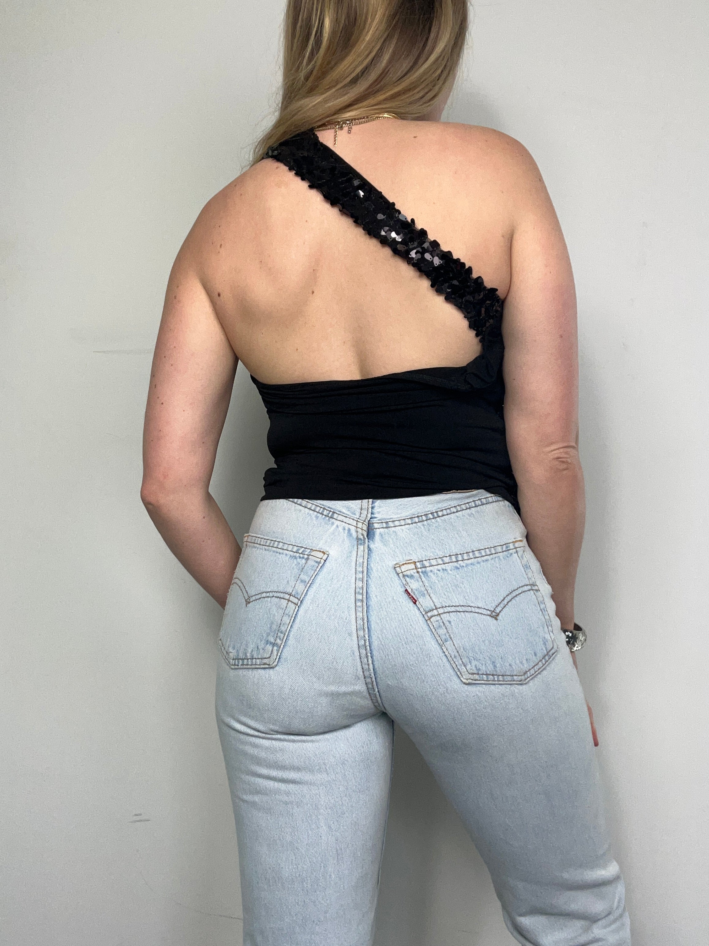 Sequin One Shoulder Top Size 8