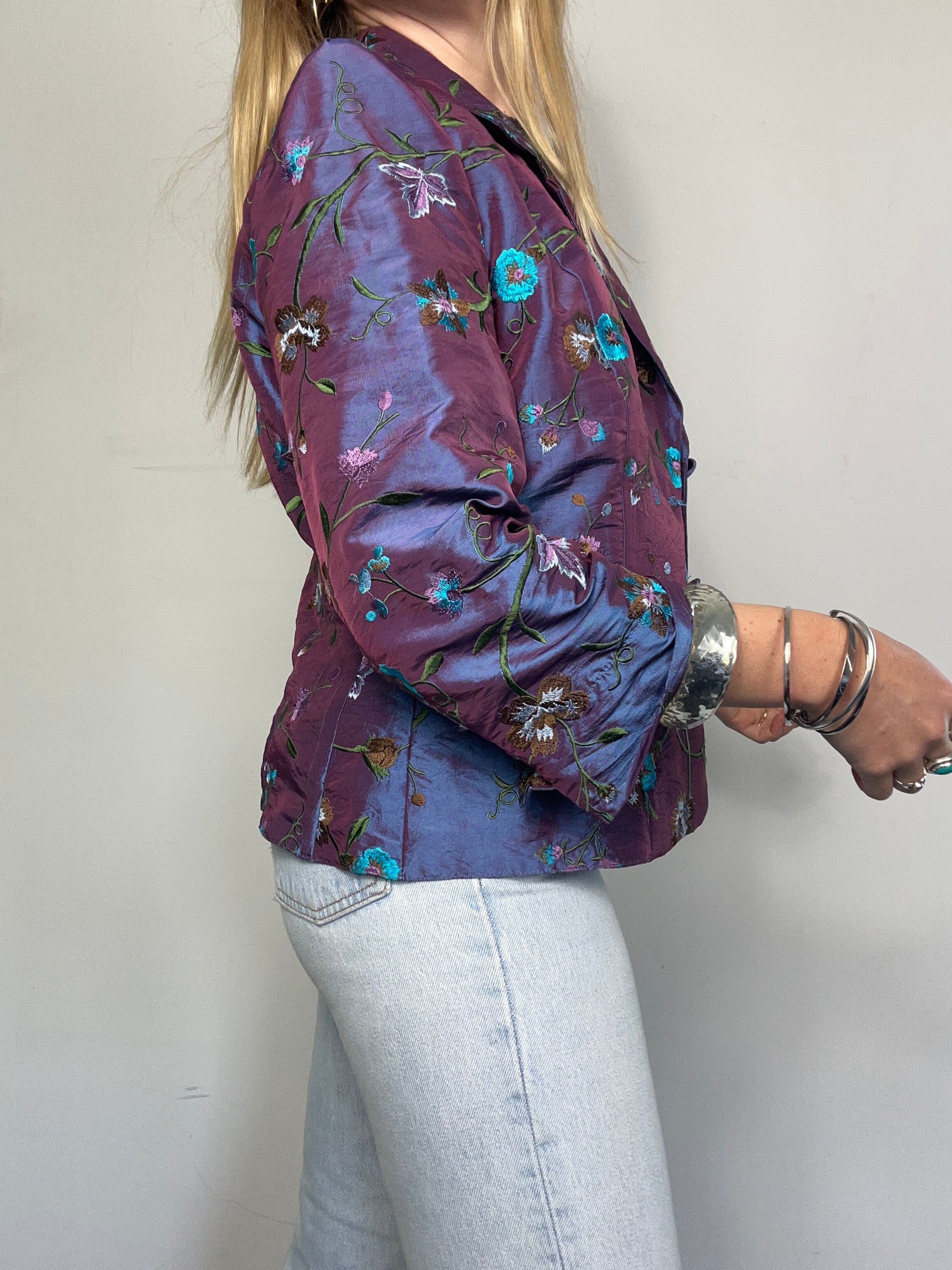 Silk Purple Embroidered Jacket Size 10
