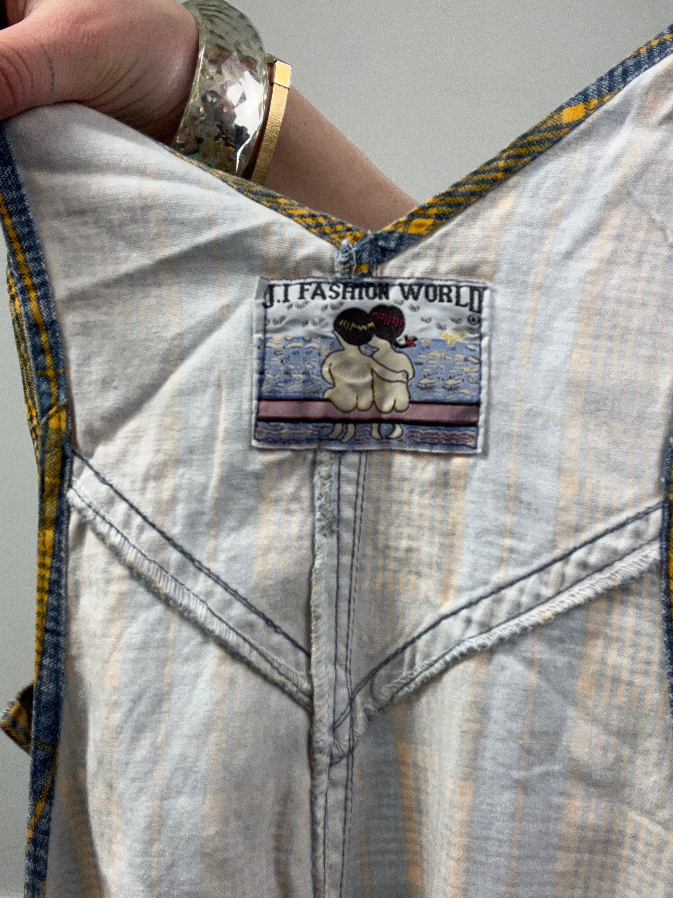 Yellow Tartan Dungaree Shorts Size 10