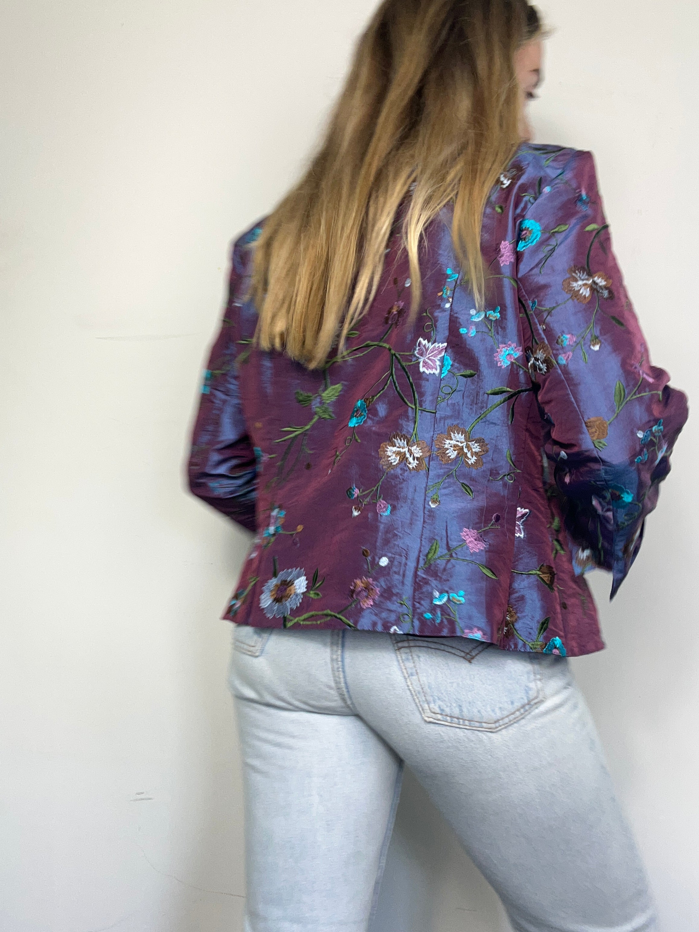 Silk Purple Embroidered Jacket Size 10