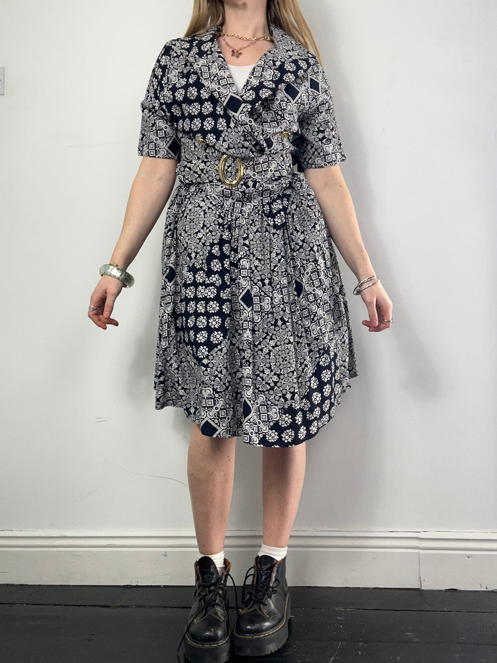 80's Navy Tea Dress With Belt Size 10