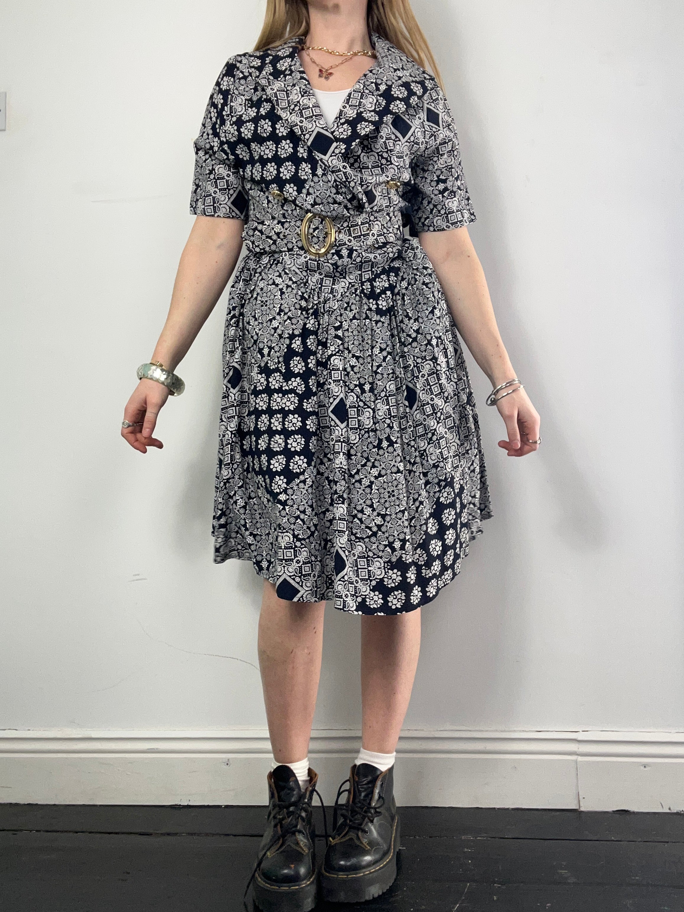 80's Navy Tea Dress With Belt Size 10