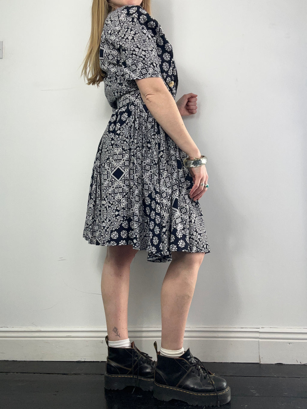 80's Navy Tea Dress With Belt Size 10