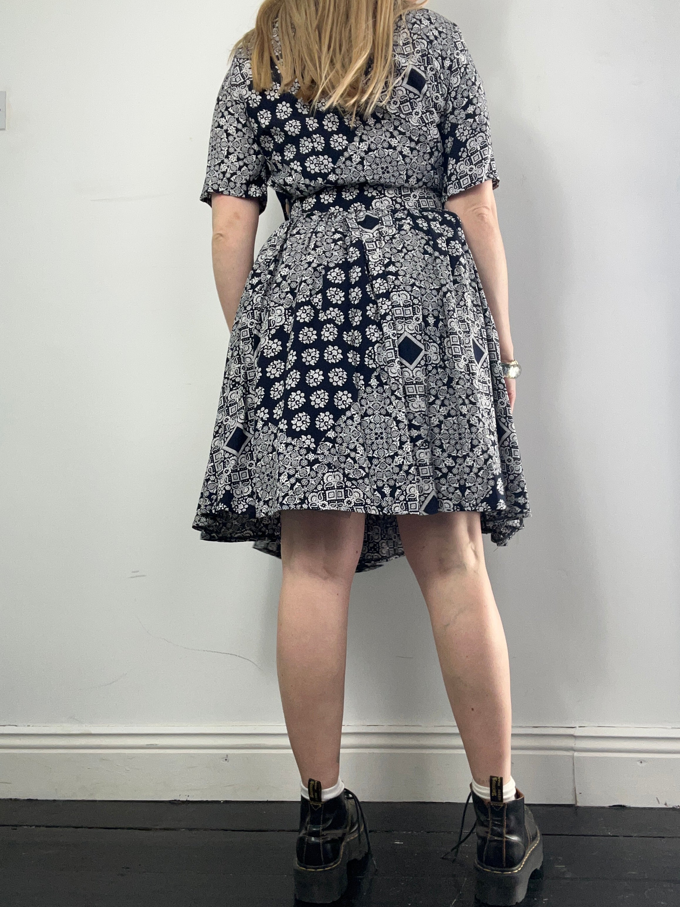 80's Navy Tea Dress With Belt Size 10