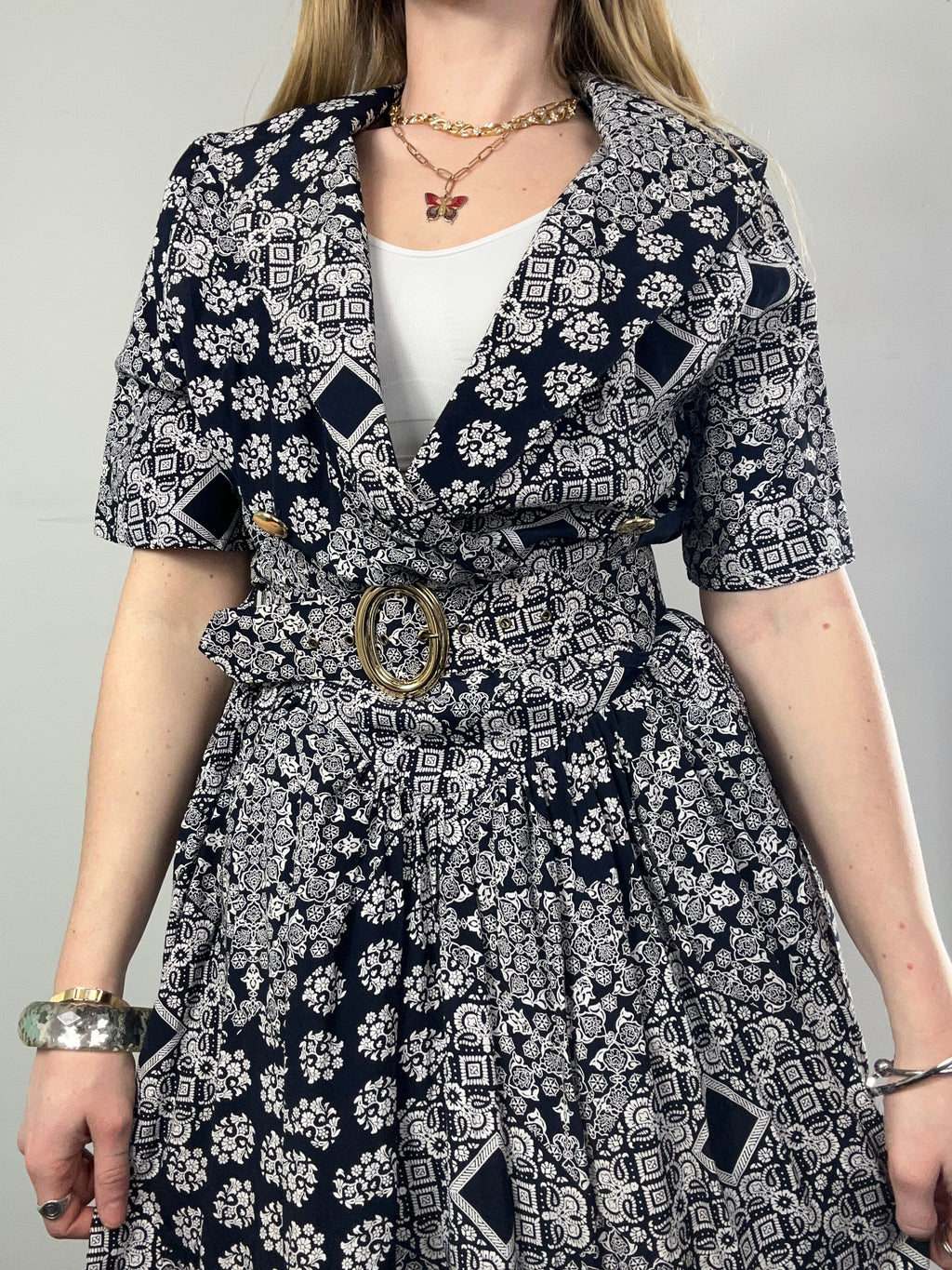 80's Navy Tea Dress With Belt Size 10