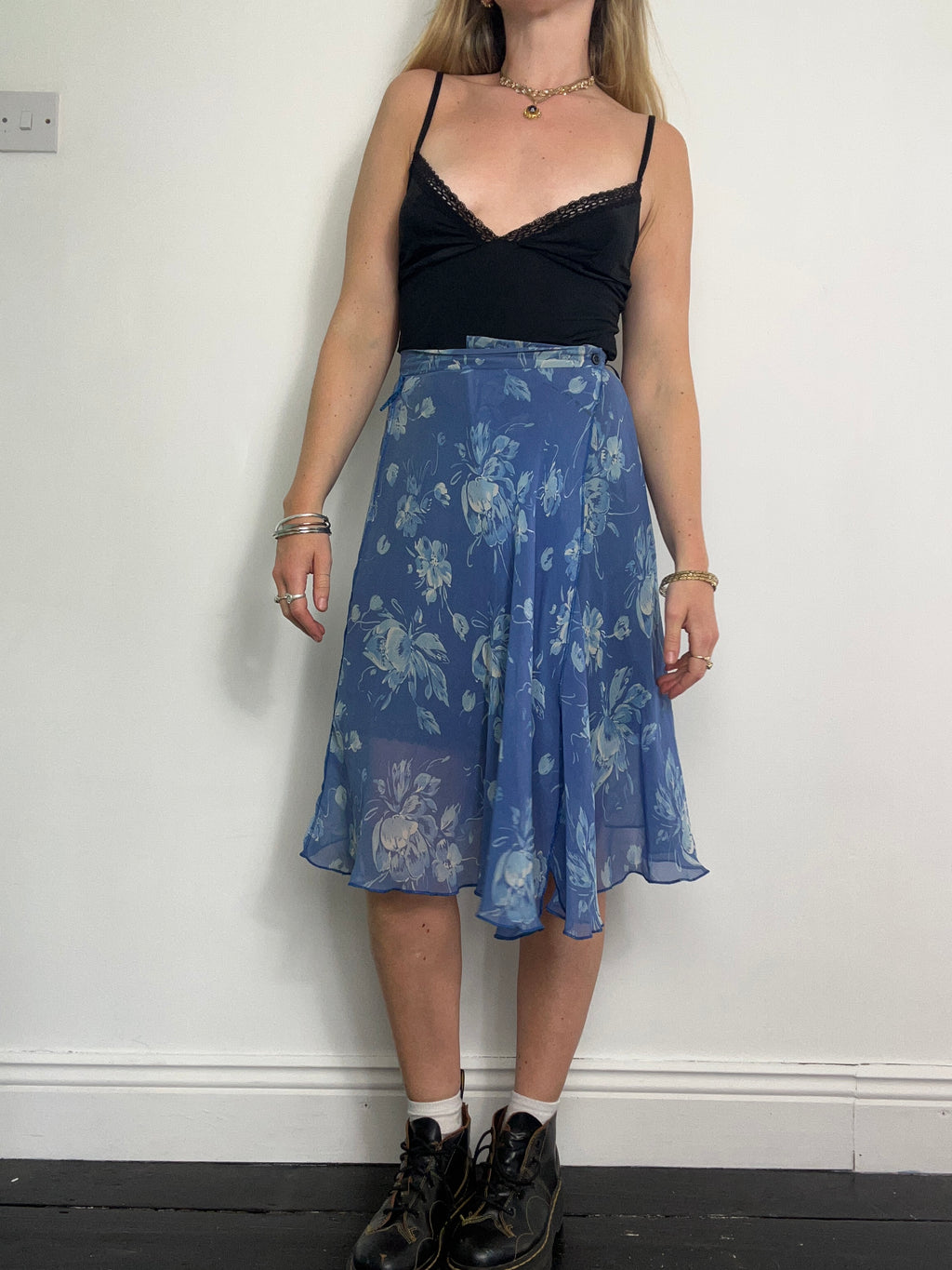 Chiffon Sheer 90's Floral Wrap Skirt Size 8