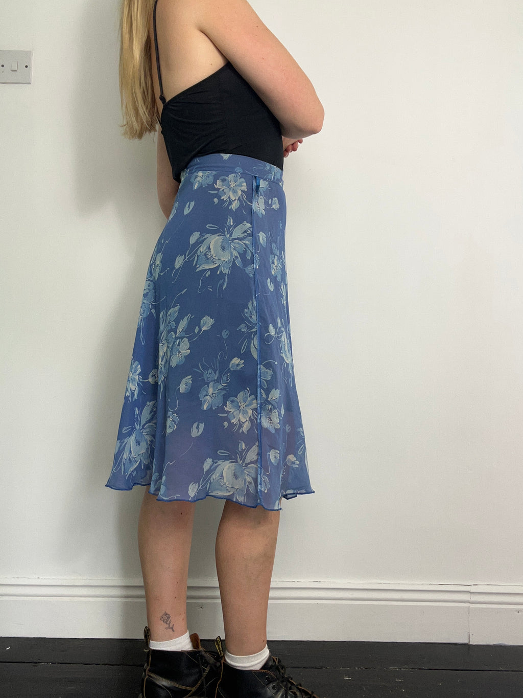 Chiffon Sheer 90's Floral Wrap Skirt Size 8