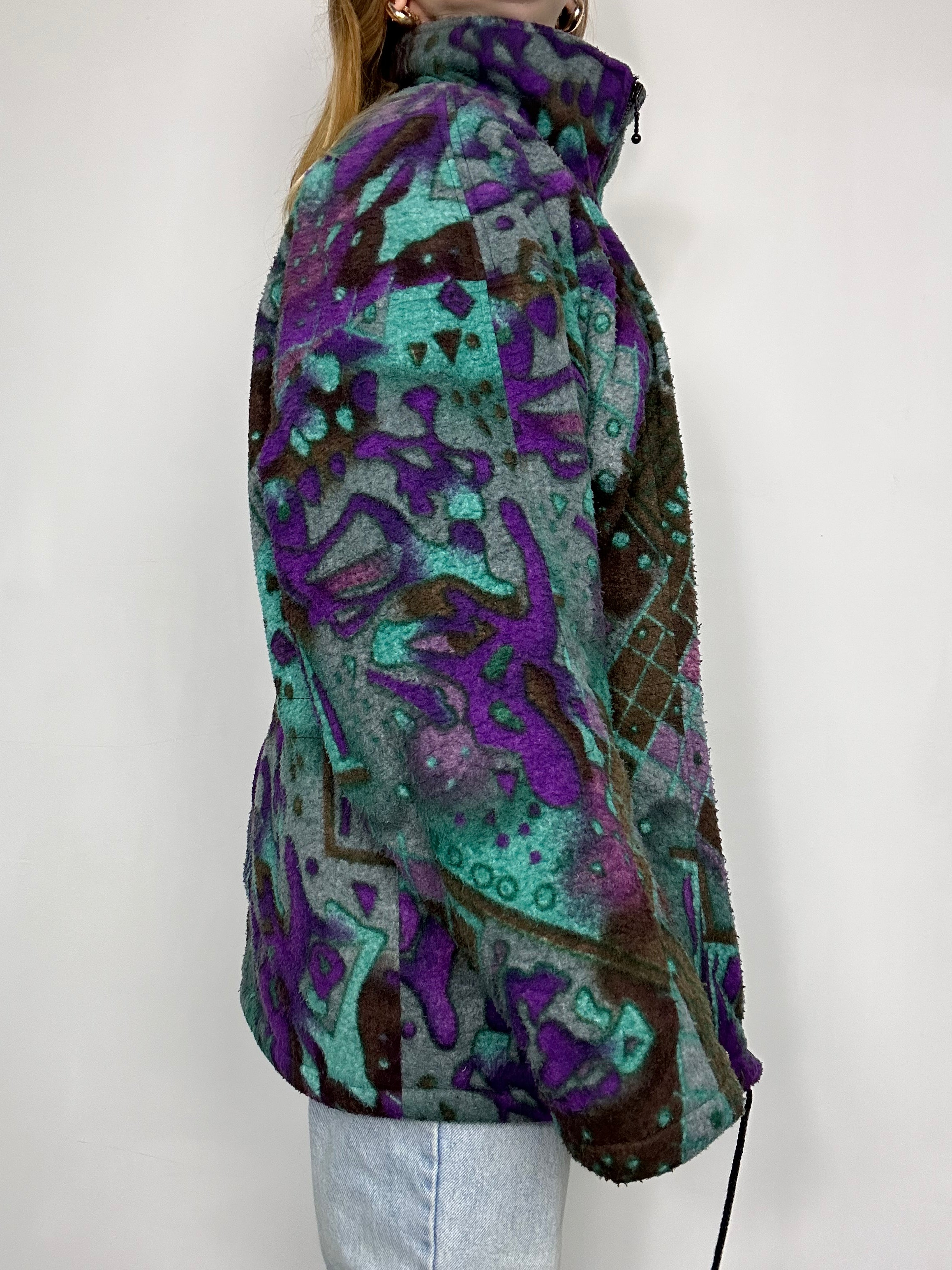 Purple And Teal Fleece Jacket Size XL