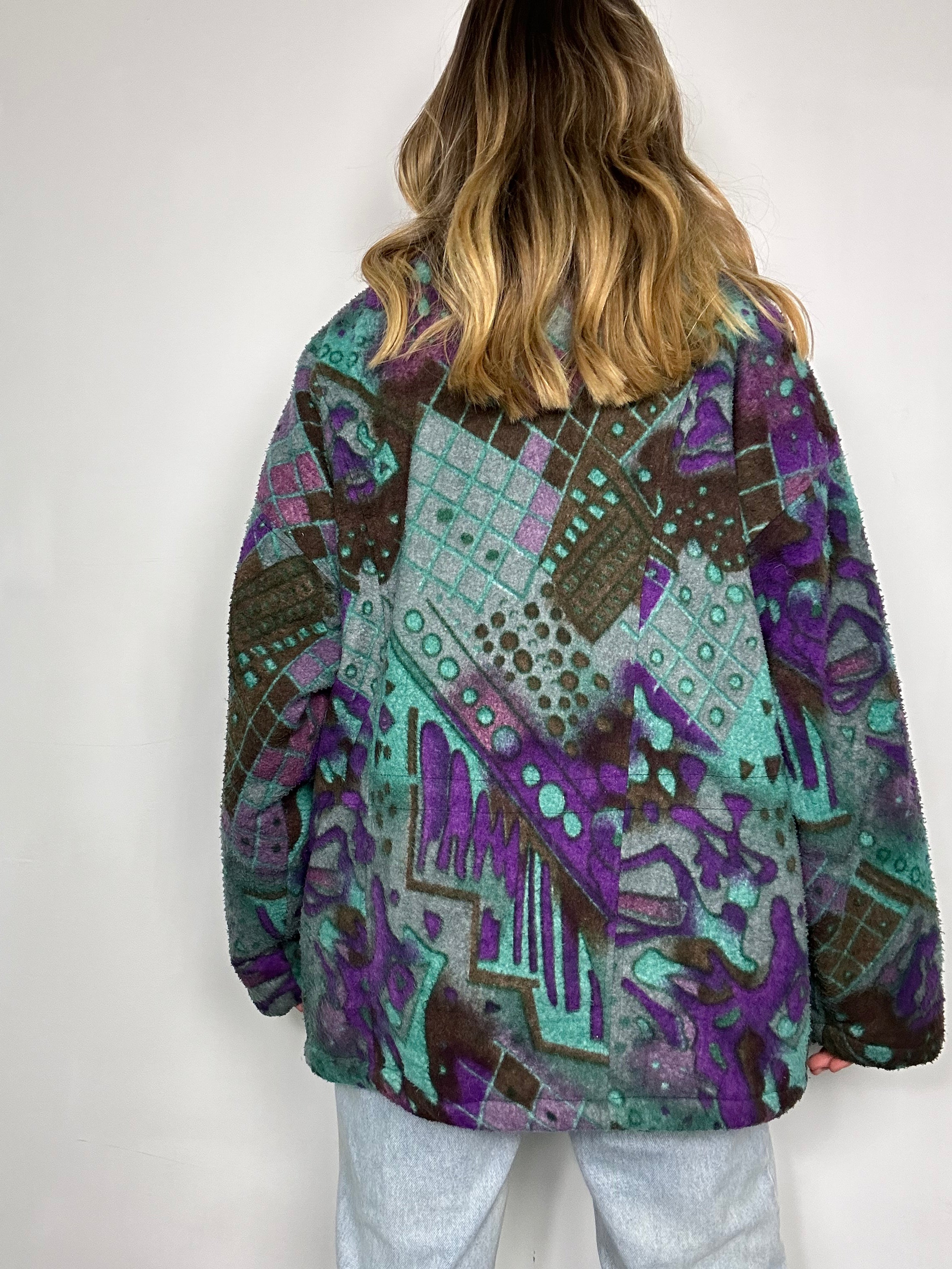 Purple And Teal Fleece Jacket Size XL