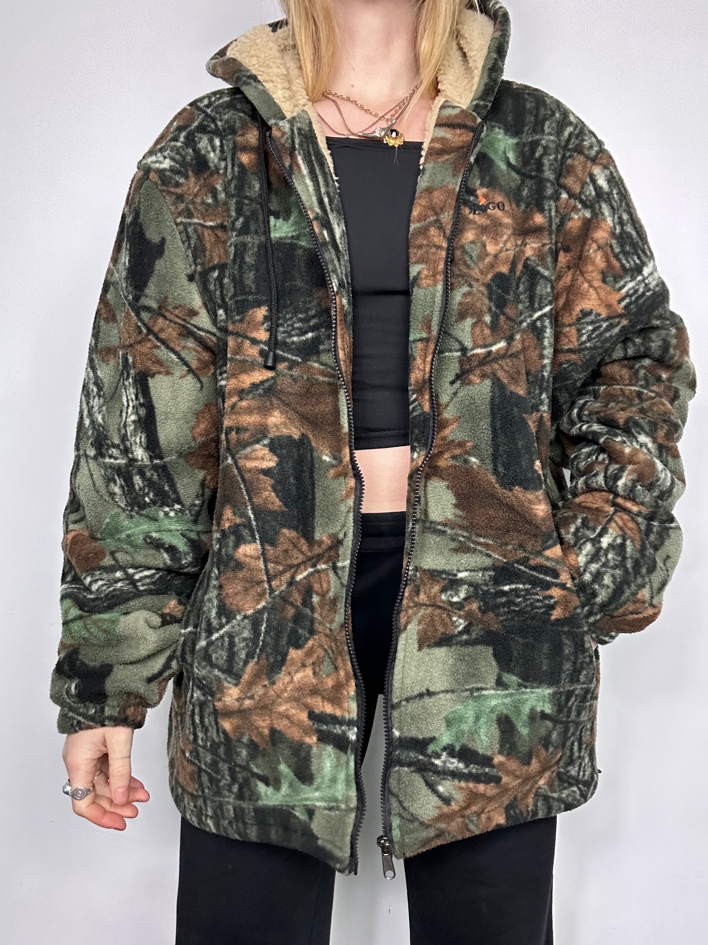 Camo Tree Fleece Sherling Jacket Size Xl