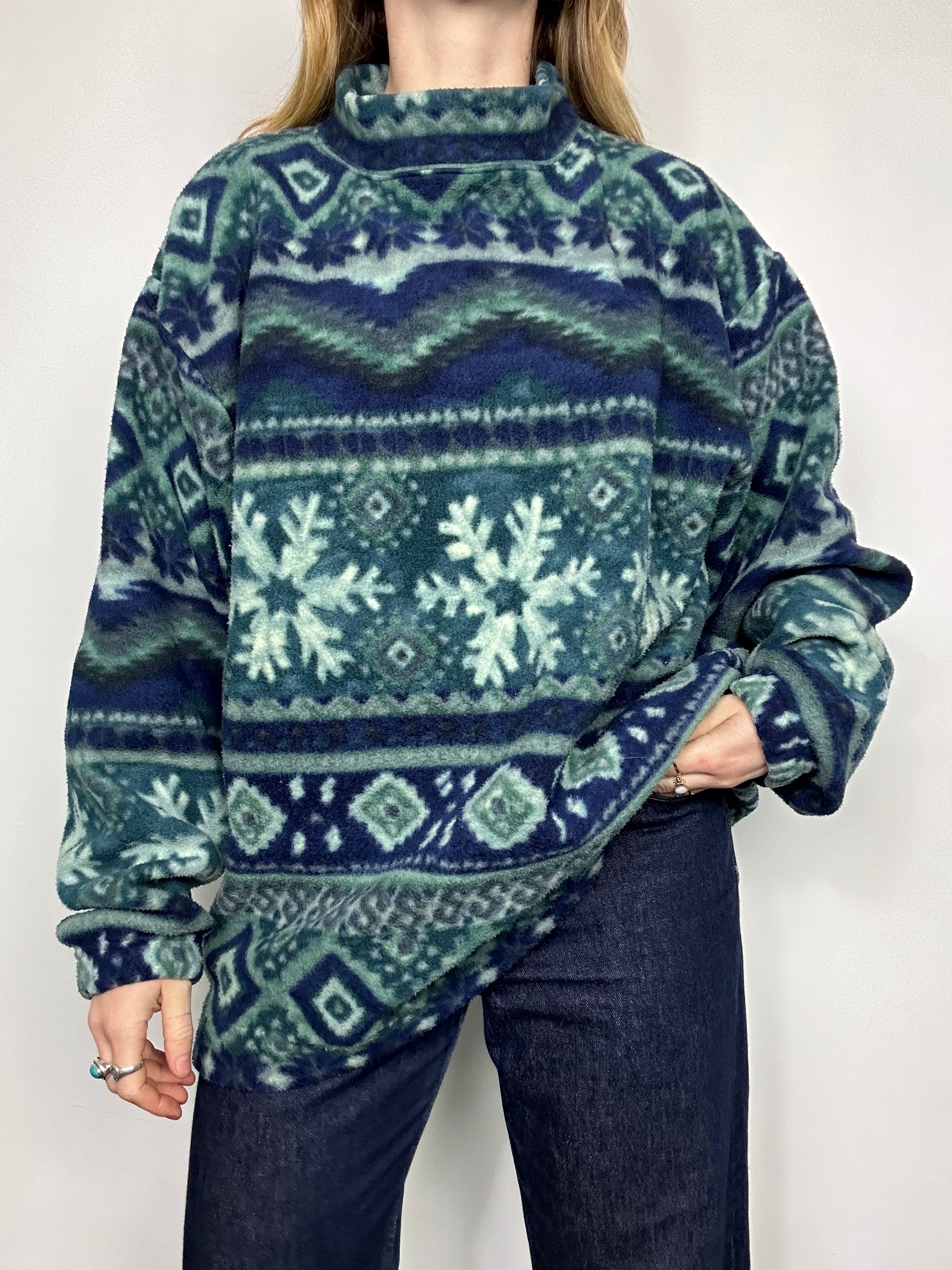 Navy Teal 80's Fleece Size L