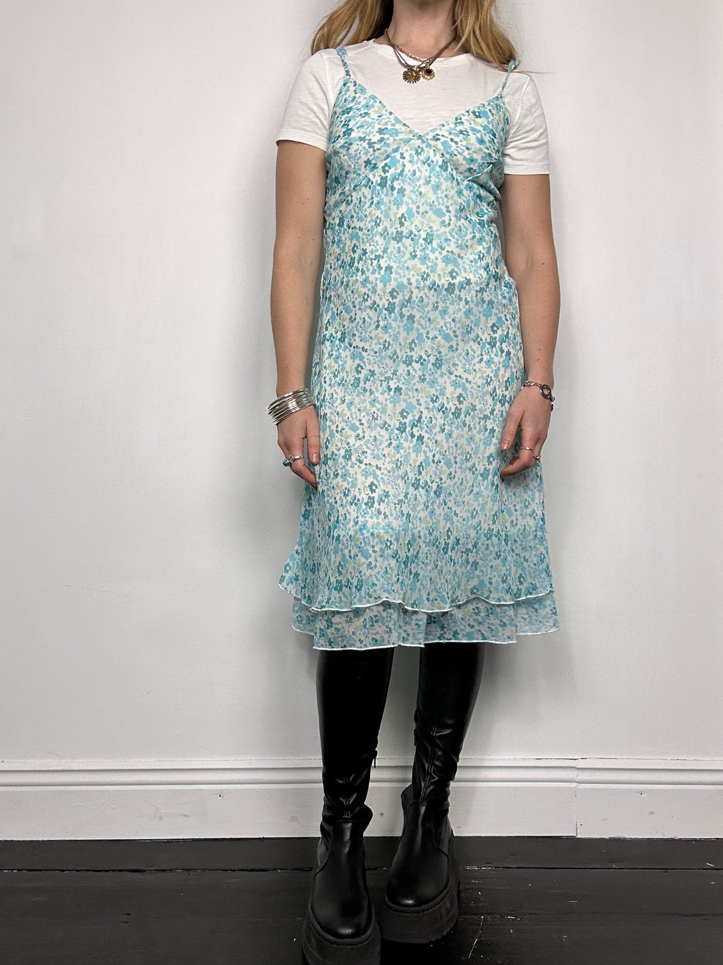 Blue 90's Floral Slip Dress Size 10