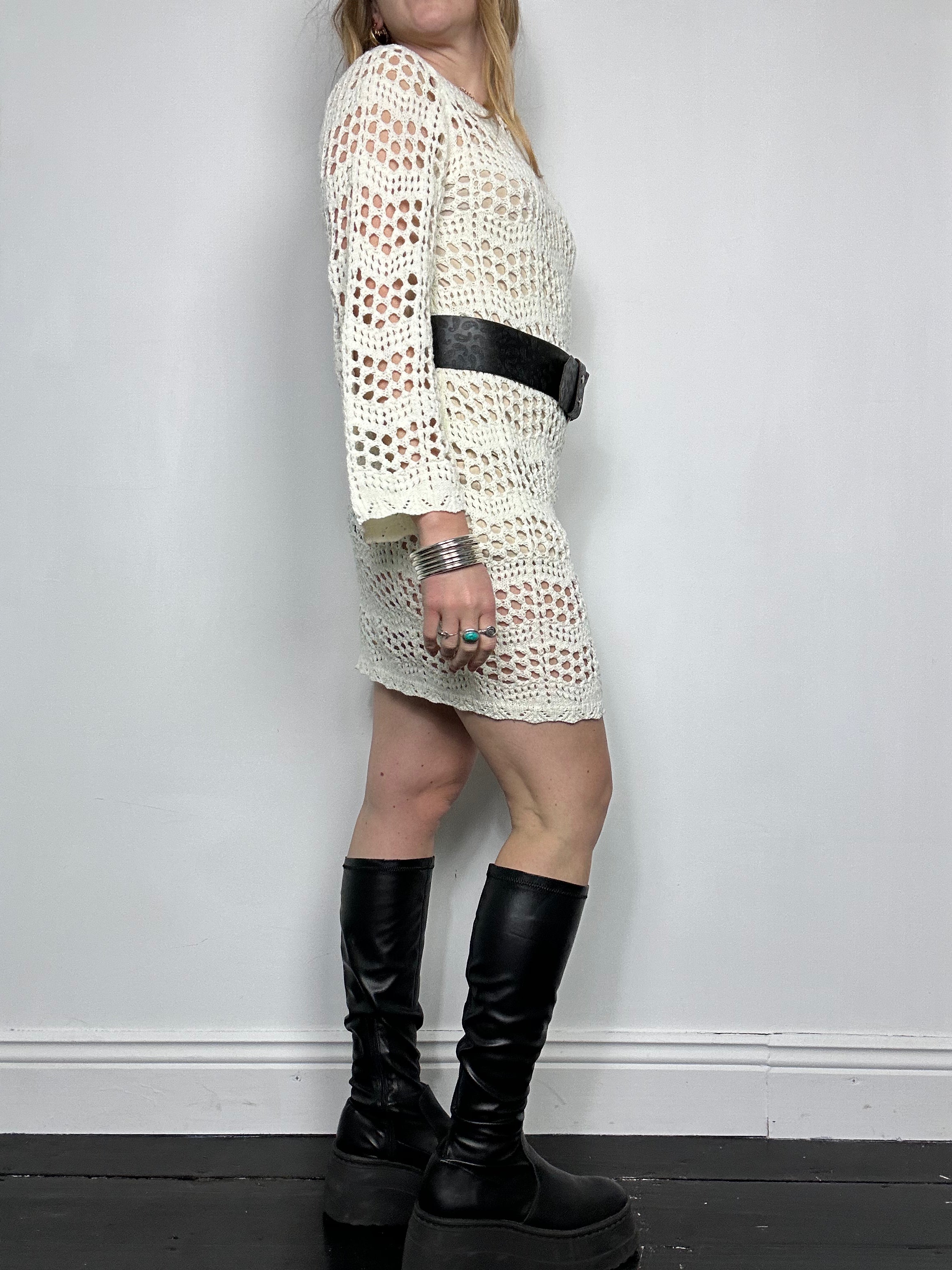 Long Sleeve Knit Crochet Dress Size 12