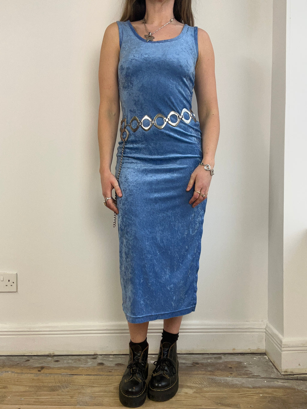 Baby Blue Velvet Dress Size 8/10
