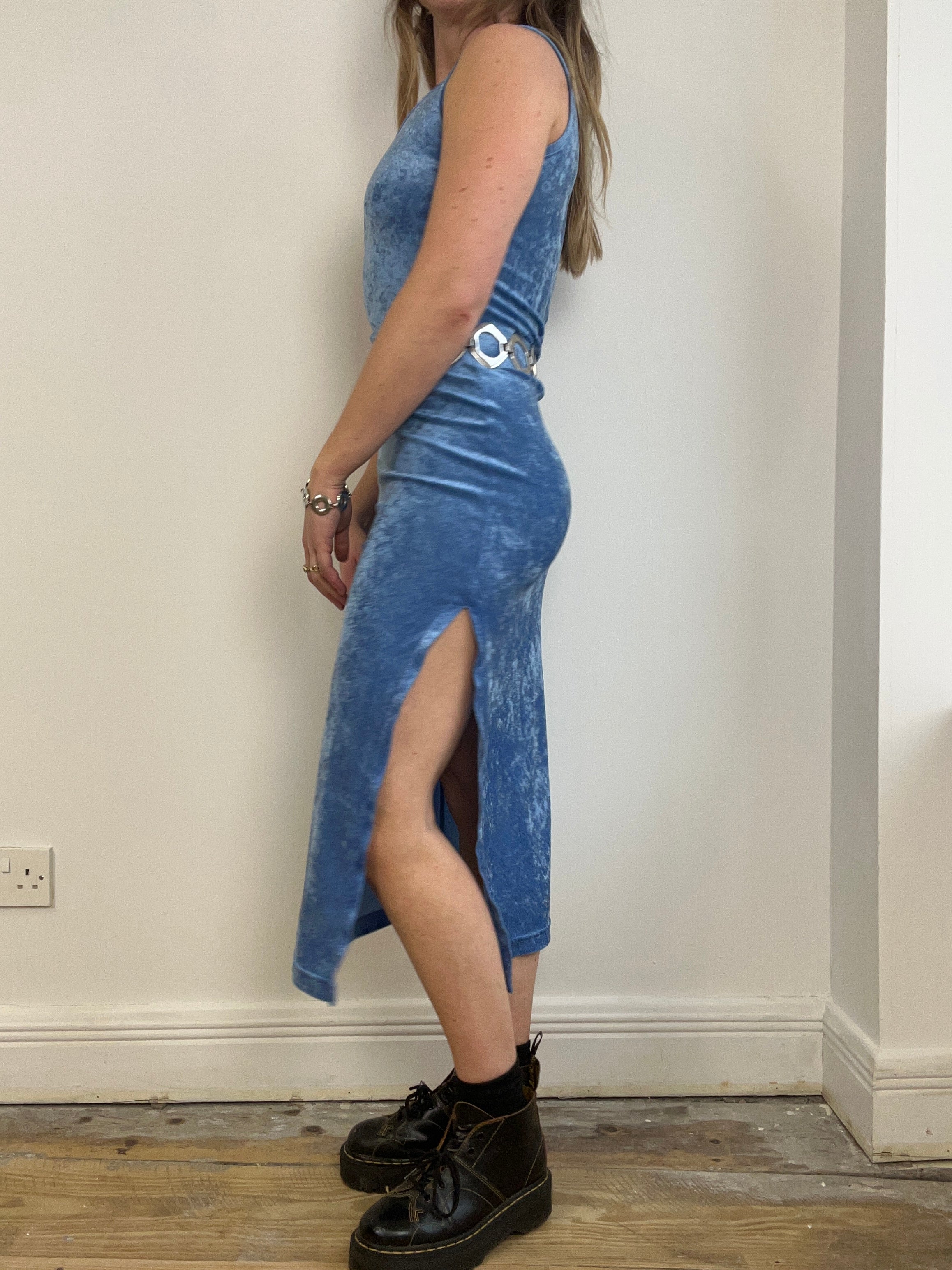 Baby Blue Velvet Dress Size 8/10
