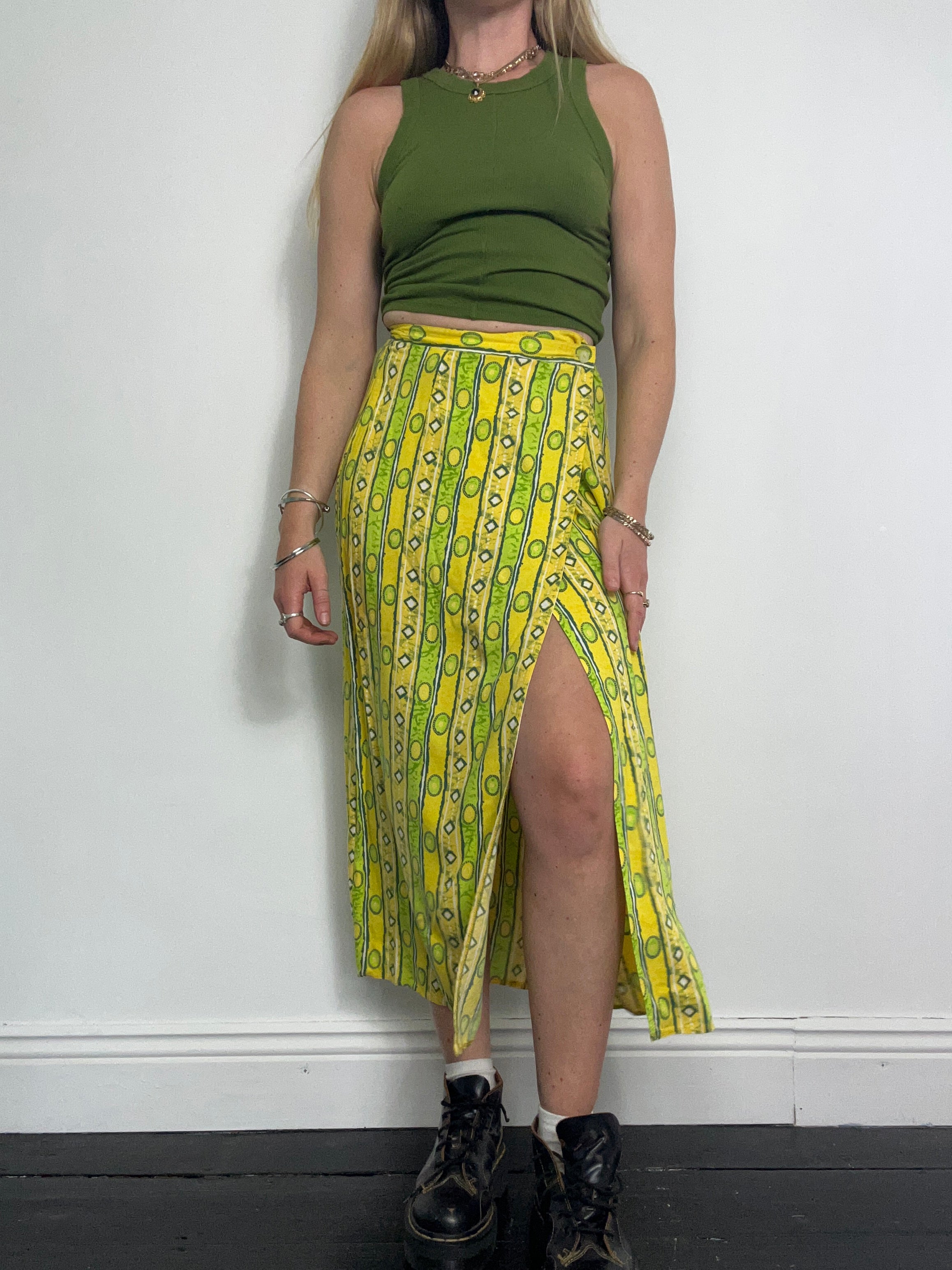Yellow Green Wrap Skirt 90's Size 8