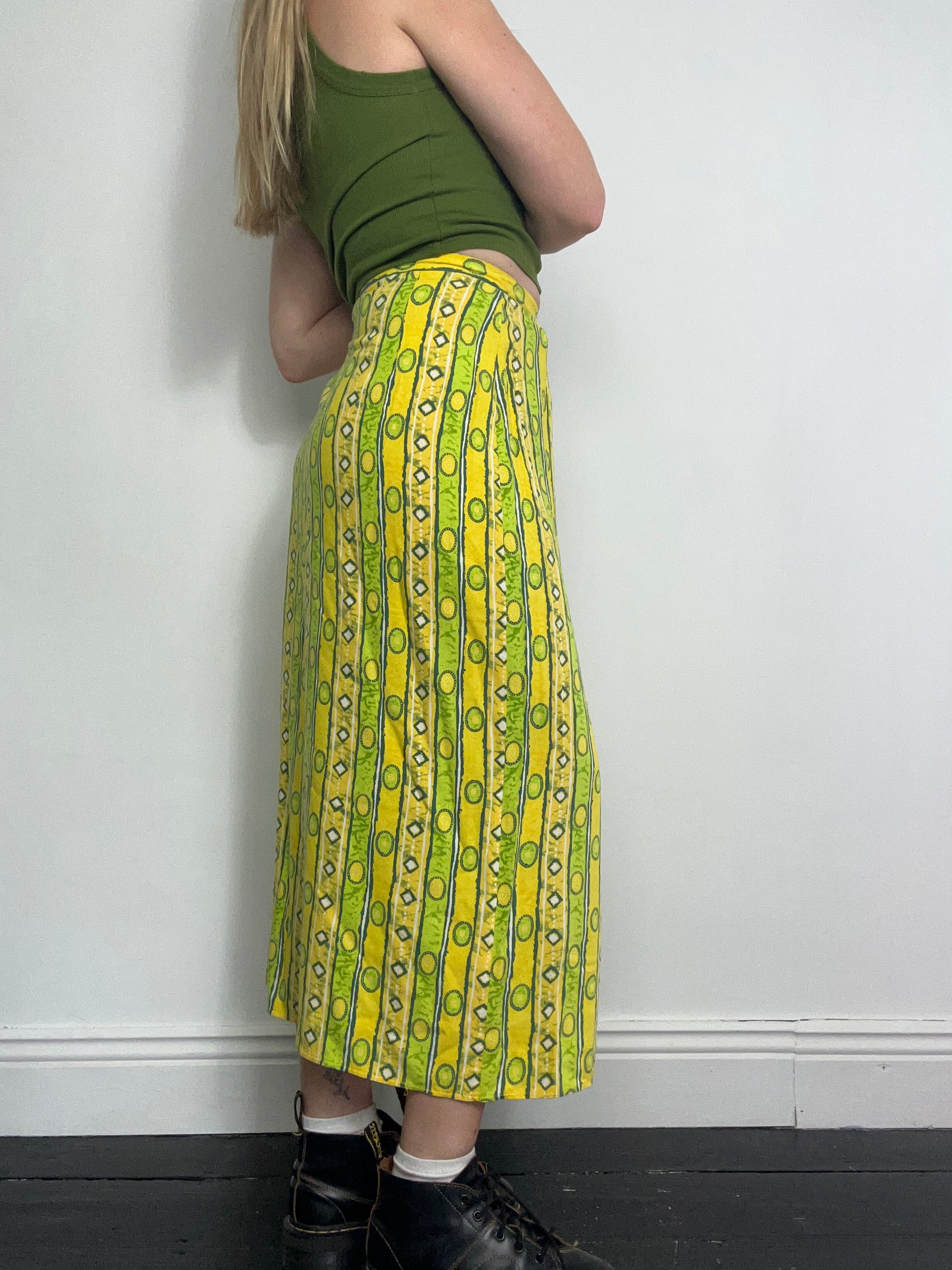 Yellow Green Wrap Skirt 90's Size 8