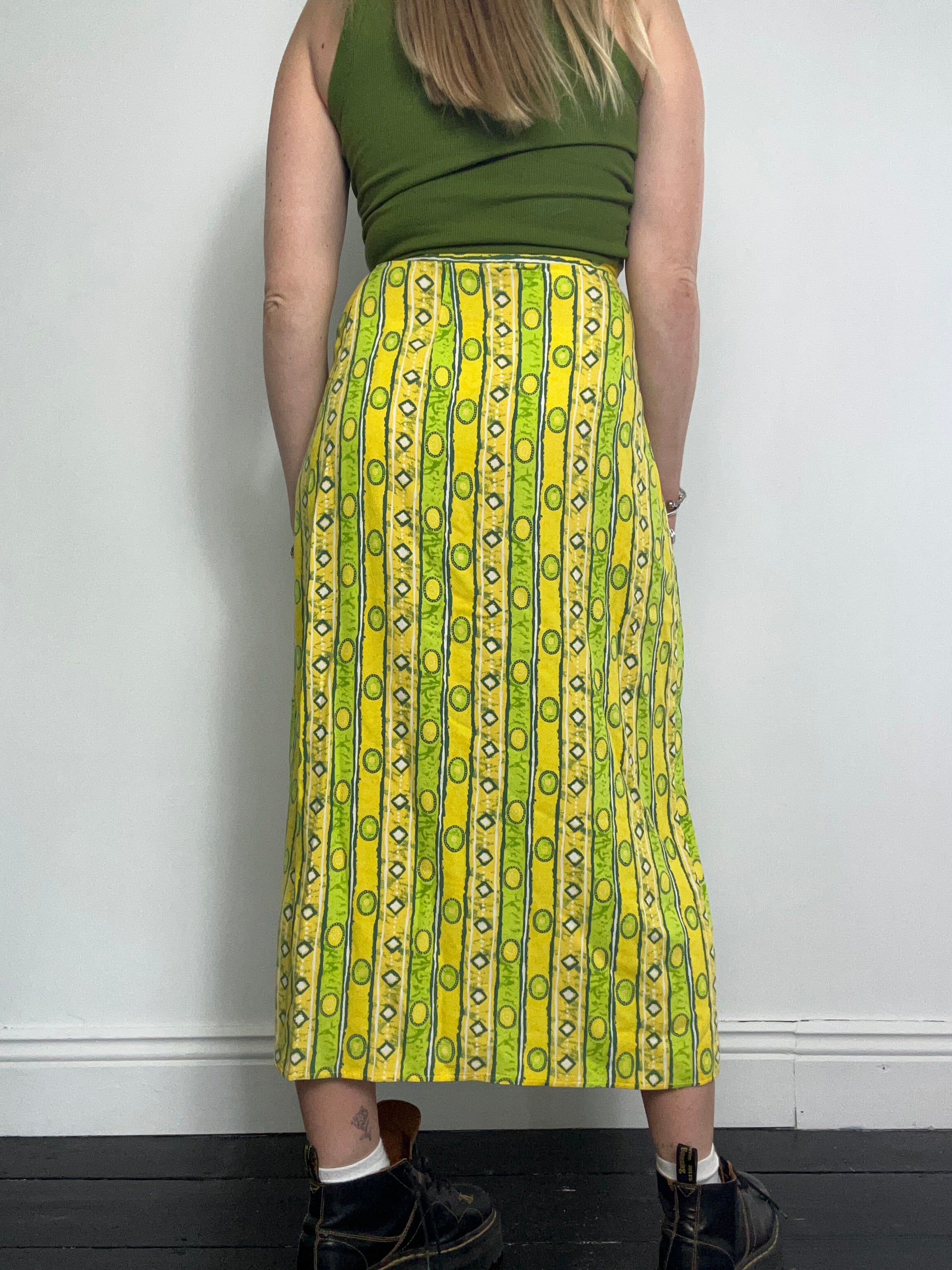 Yellow Green Wrap Skirt 90's Size 8
