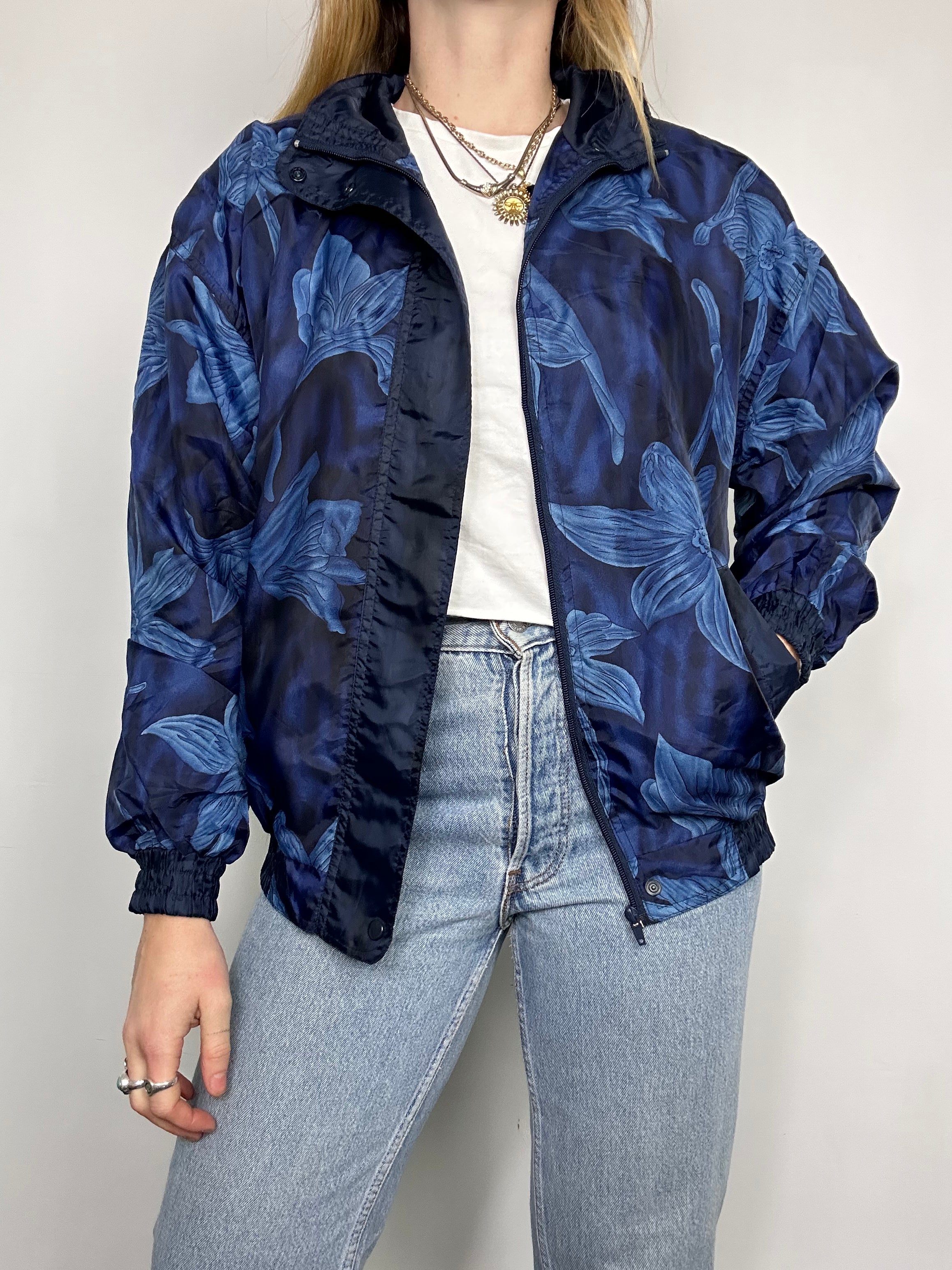 Navy Blue Bomber Jacket 80's Size 10