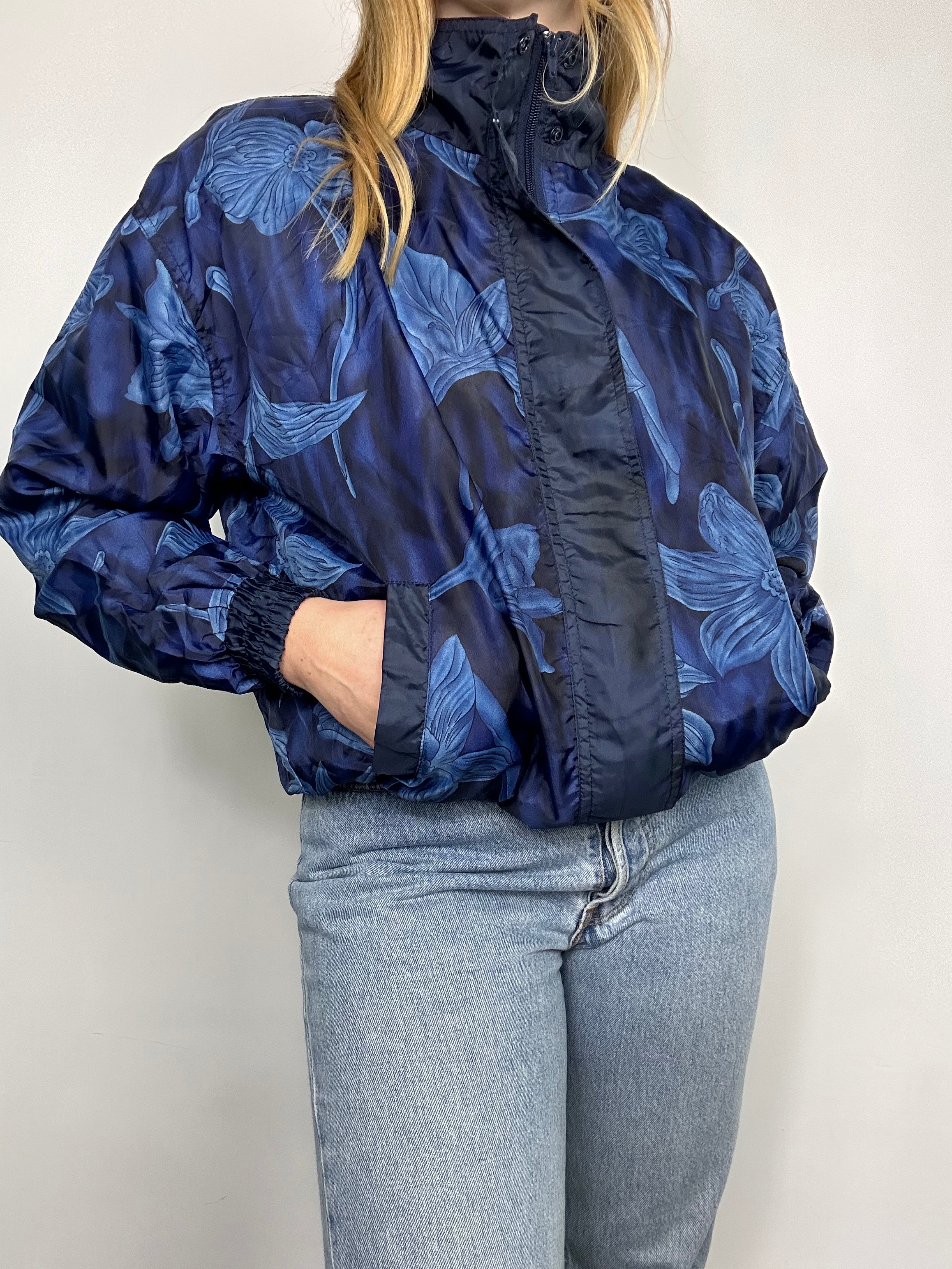 Navy Blue Bomber Jacket 80's Size 10