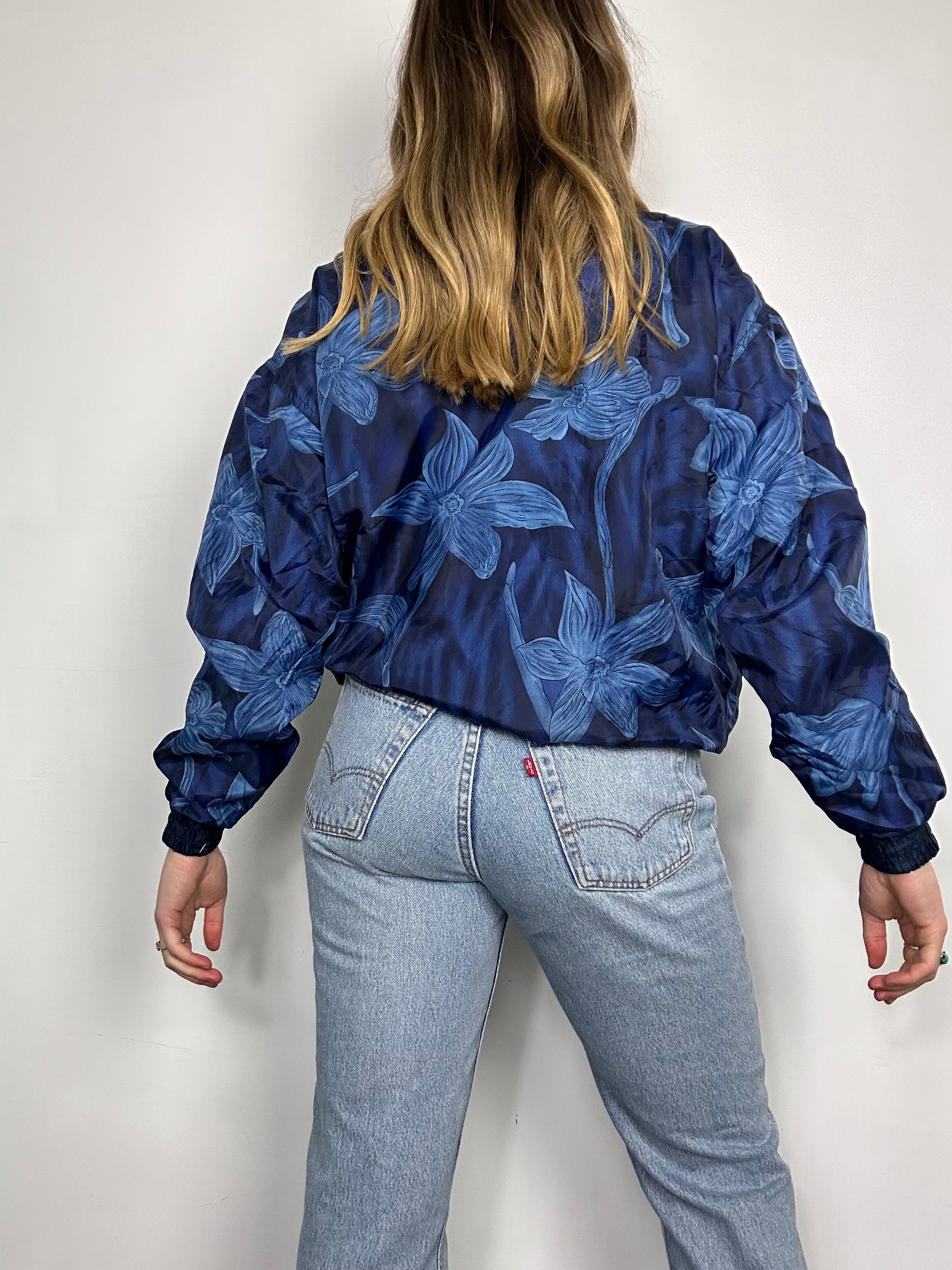 Navy Blue Bomber Jacket 80's Size 10