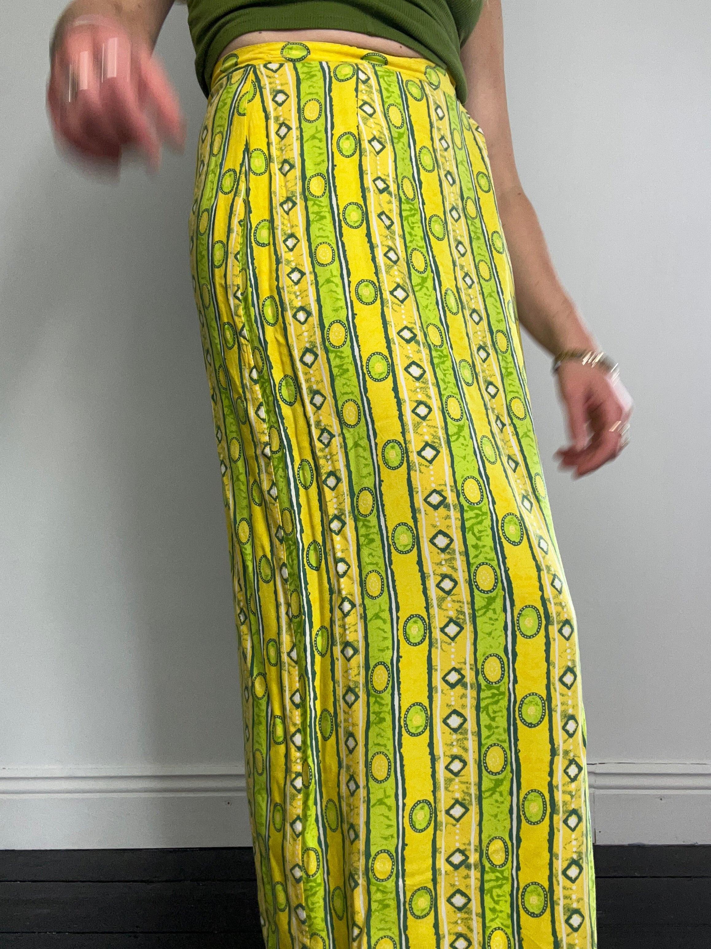 Yellow Green Wrap Skirt 90's Size 8