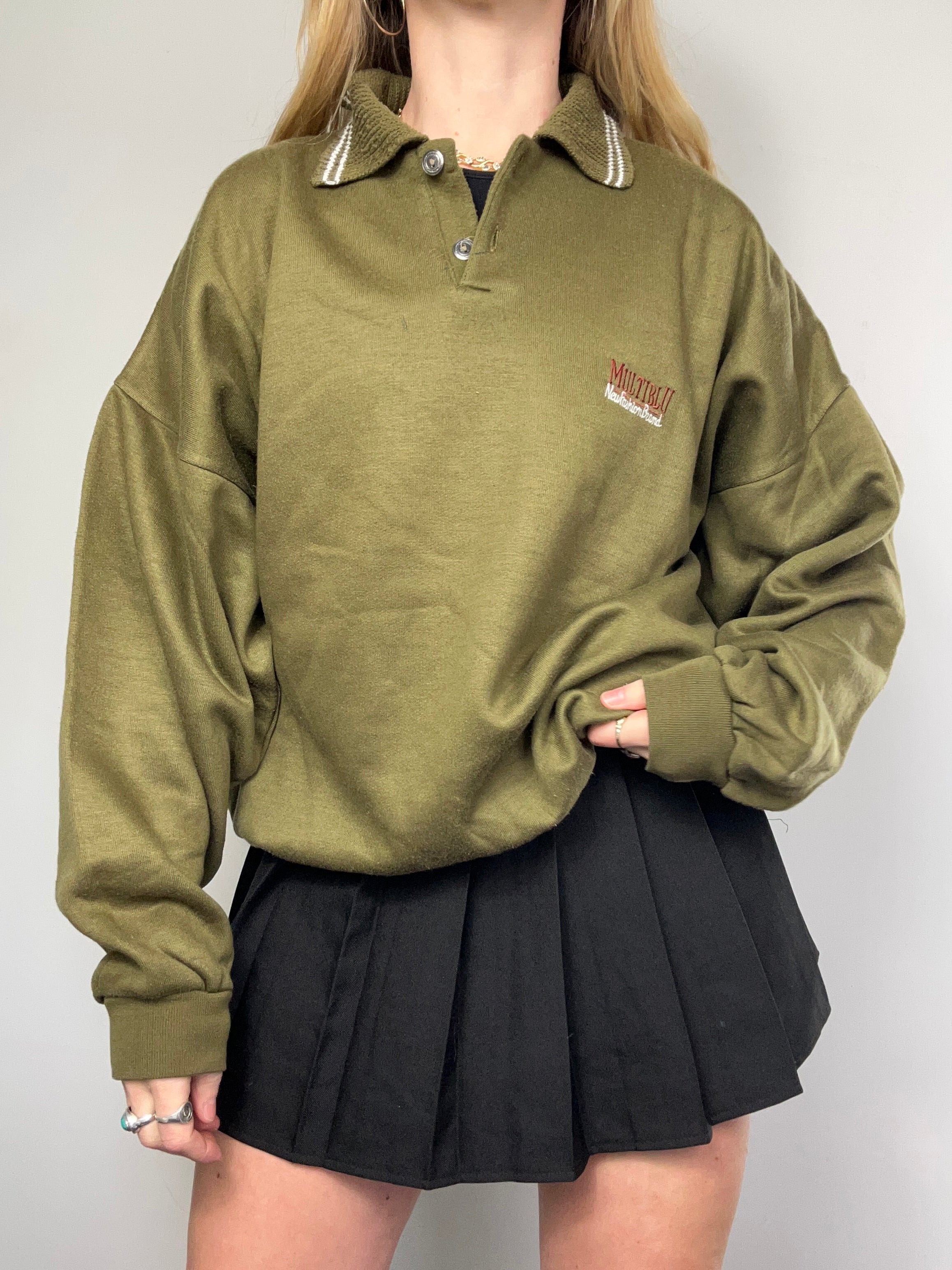 kaki 90's Green Sweater Size L