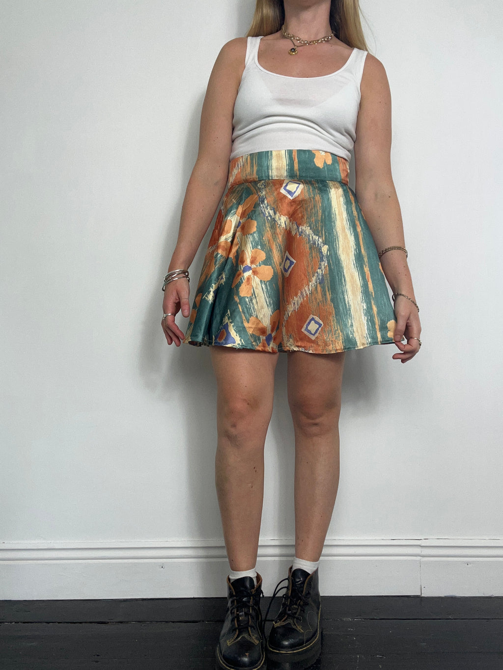 Satin 90's Printed Mini Skirt Size 8