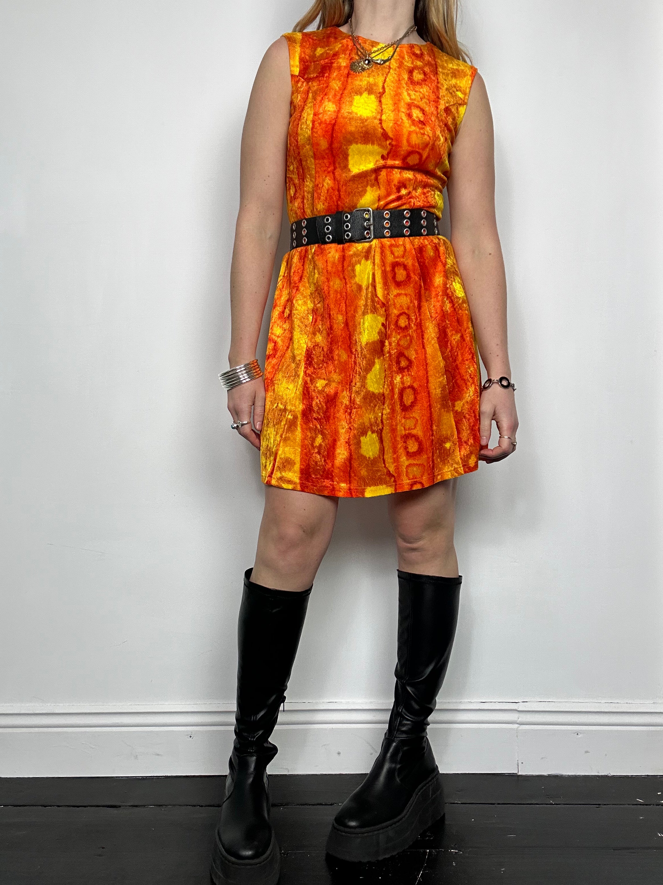 Orange Velvet 90's Mini Dress Size 10