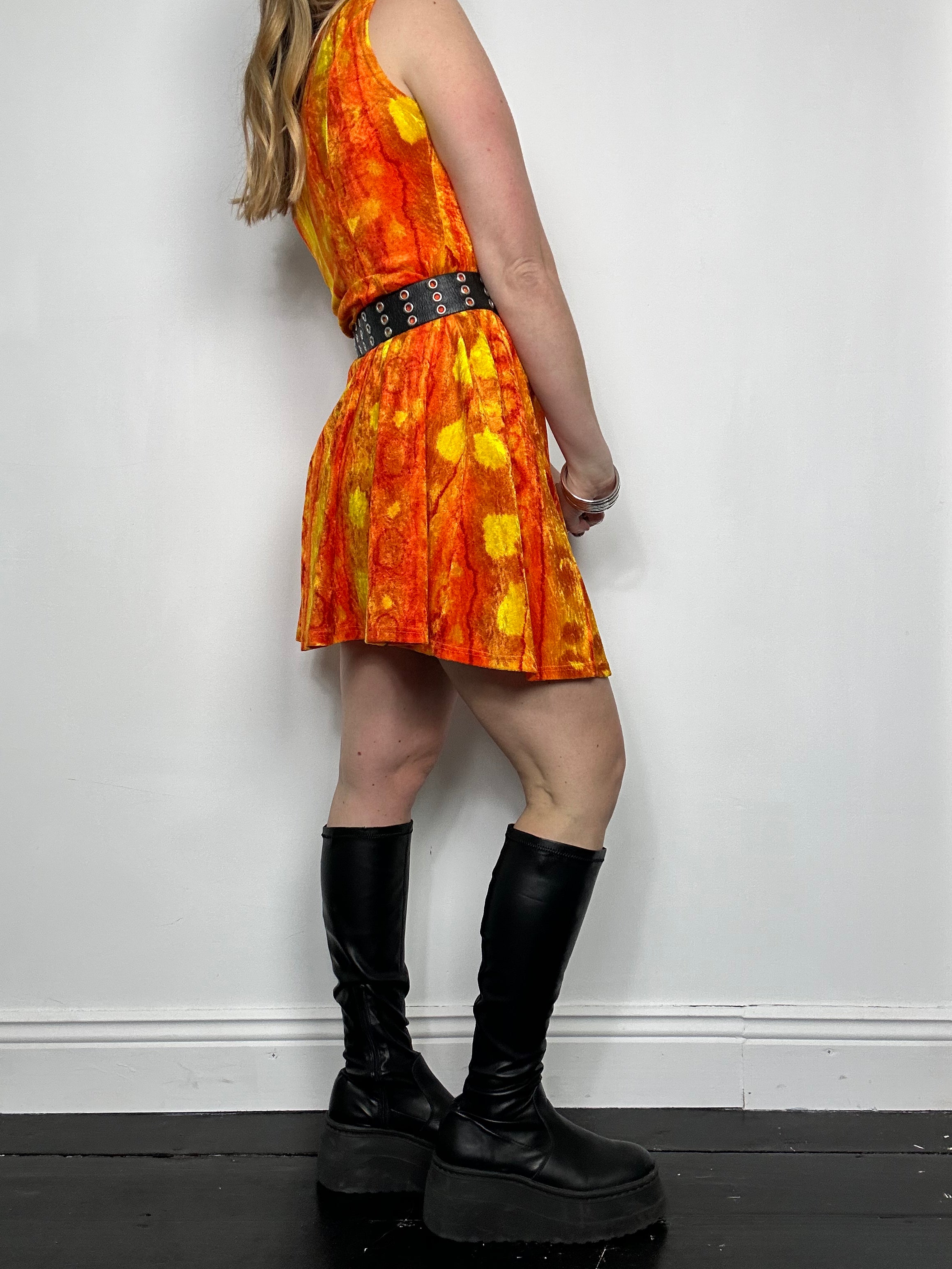 Orange Velvet 90's Mini Dress Size 10
