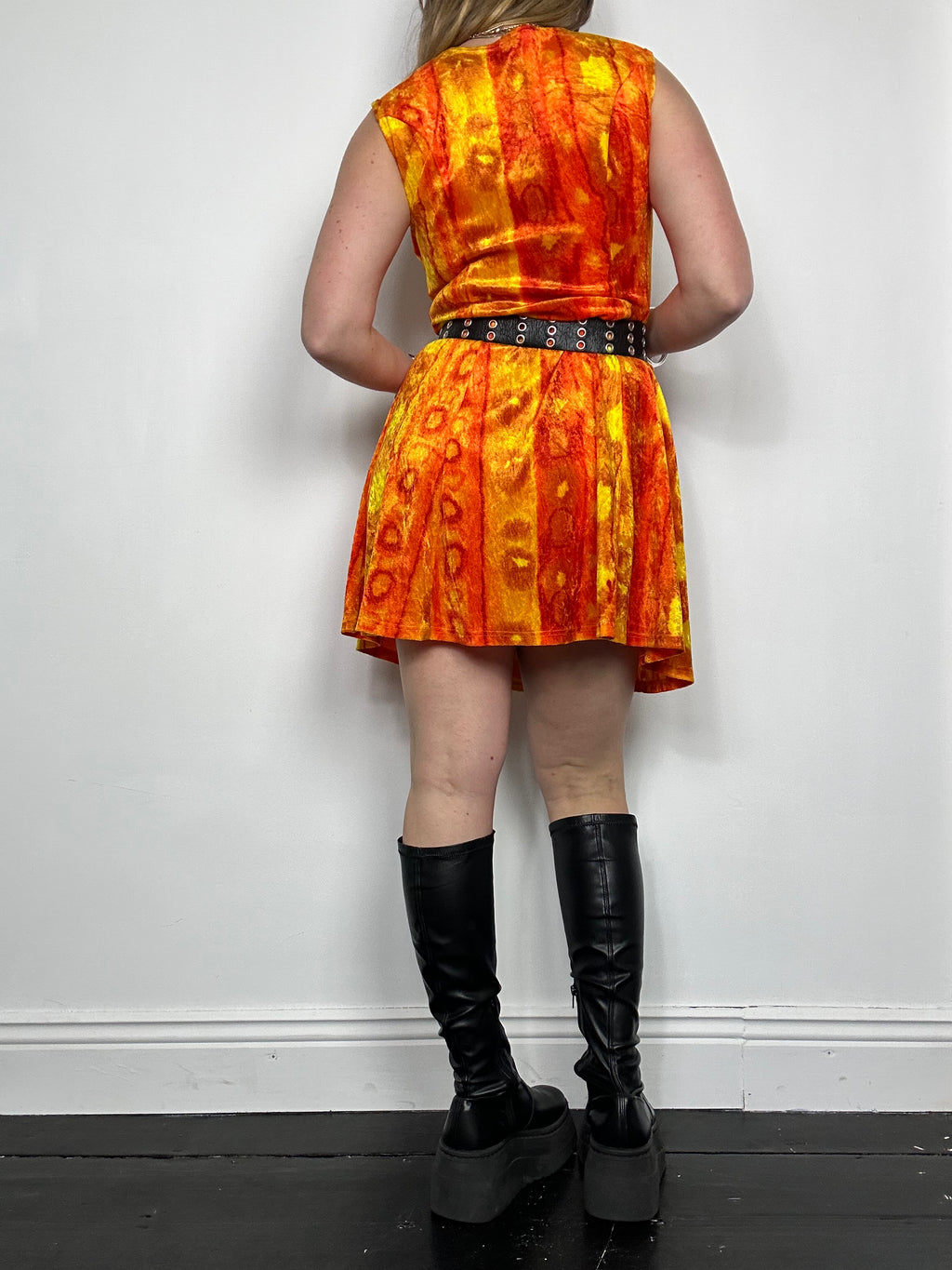 Orange Velvet 90's Mini Dress Size 10