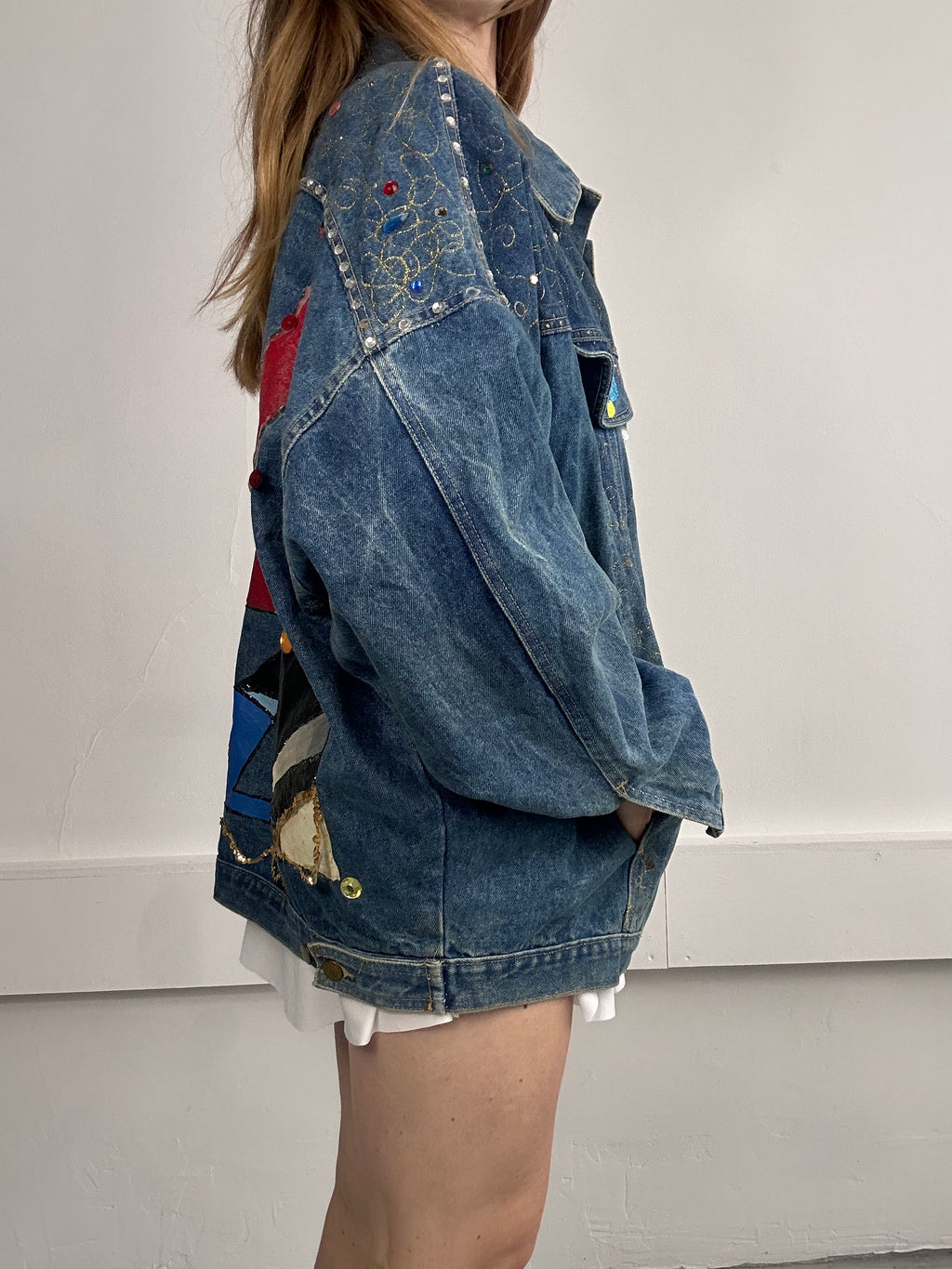 80's Embellished Painted Denim Jacket size Xl