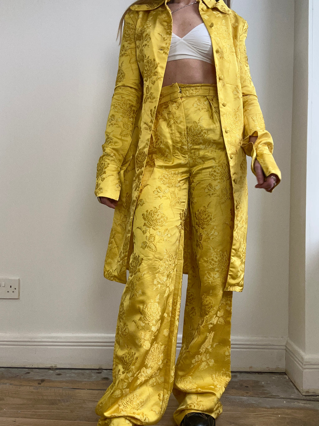 Yellow Hand Made Suit Size 8 Pants Size 10 Coat